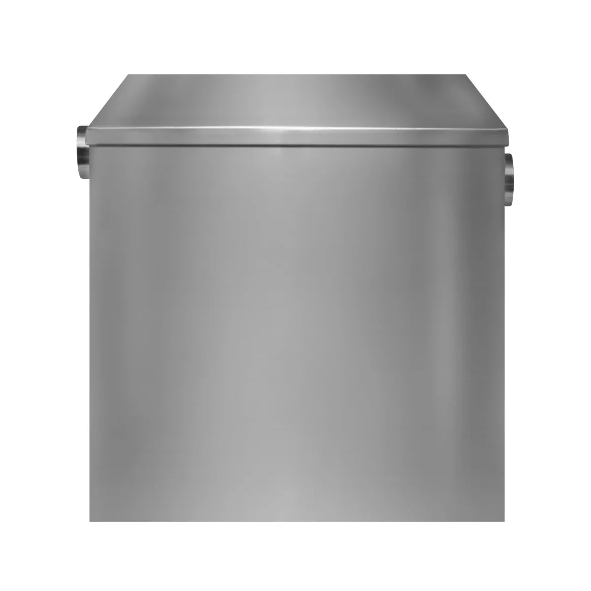 Stainless steel KuKoo grease trap with a sleek, modern design, featuring a smooth, brushed finish and a sturdy lid for easy access