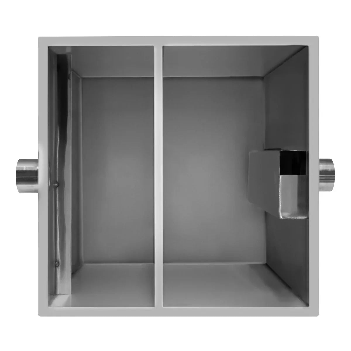 KuKoo 60-litre grease trap with stainless steel construction, featuring two compartments and a side outlet for efficient grease separation