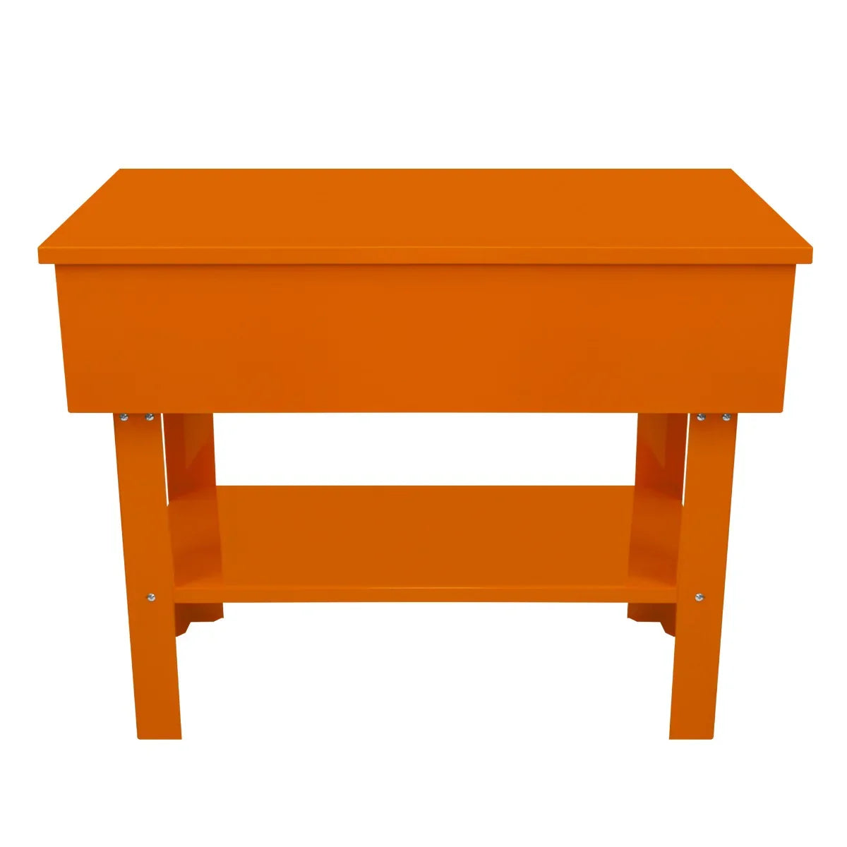 Bright orange 40-gallon parts washer with a sturdy design, featuring a top storage compartment and a lower shelf for tools and supplies