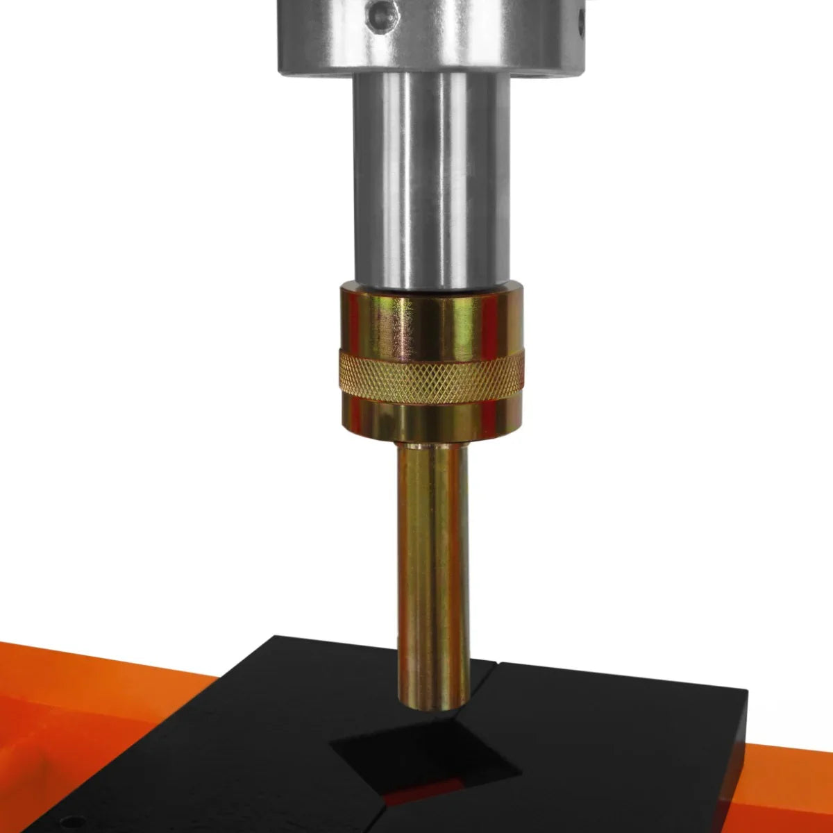 Hydraulic shop press with gauge featuring a metallic cylinder and a sturdy black base, designed for heavy-duty pressing tasks