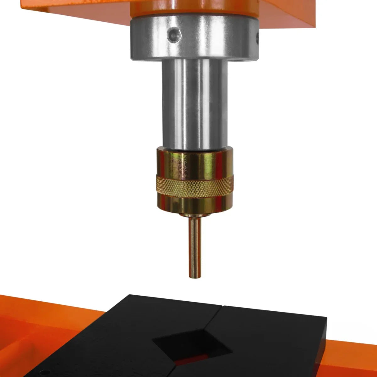 Hydraulic shop press with gauge showcasing a metallic pressing head above a sturdy black base, designed for 20-tonne capacity