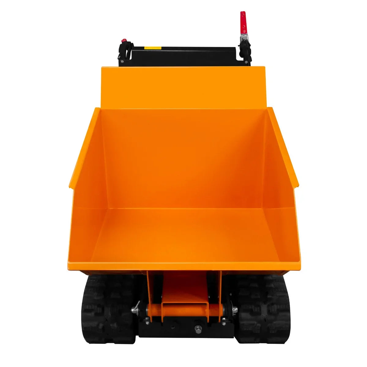 Tracked Mini Dumper Petrol Tipper with a bright orange tipping bucket and rugged tracks, designed for efficient material transport