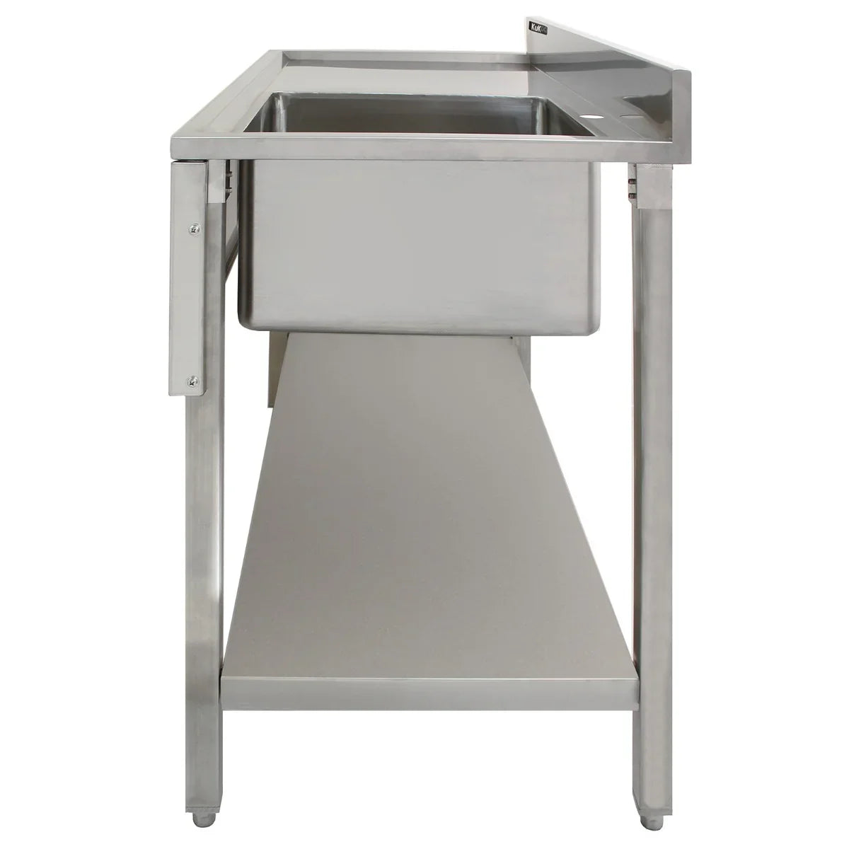 Stainless steel catering sink with left hand drainer, featuring a sleek design, smooth surface, and sturdy frame for durability