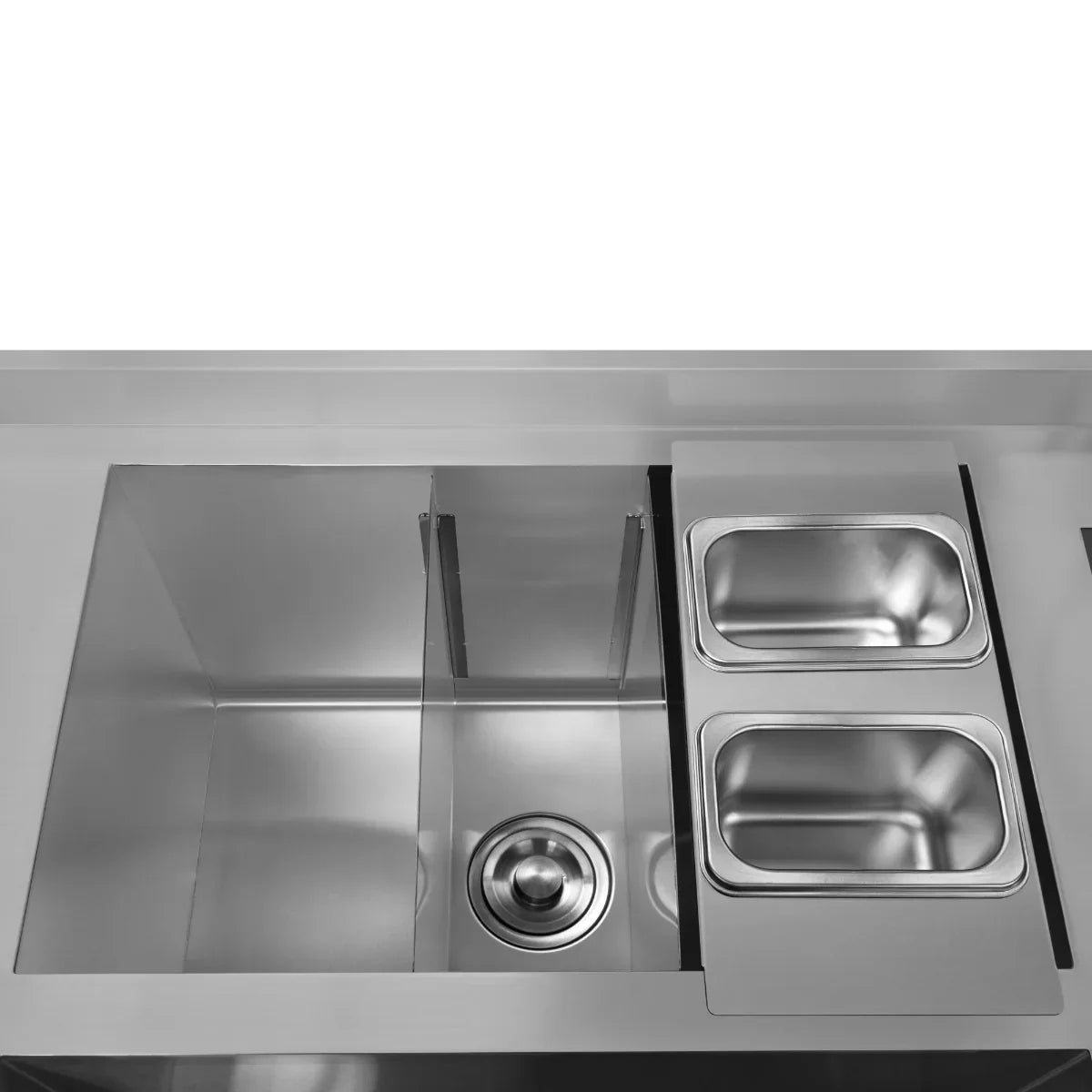 Compact Twin Cocktail Bar Station featuring stainless steel construction, dual sink compartments, and a sleek, modern design