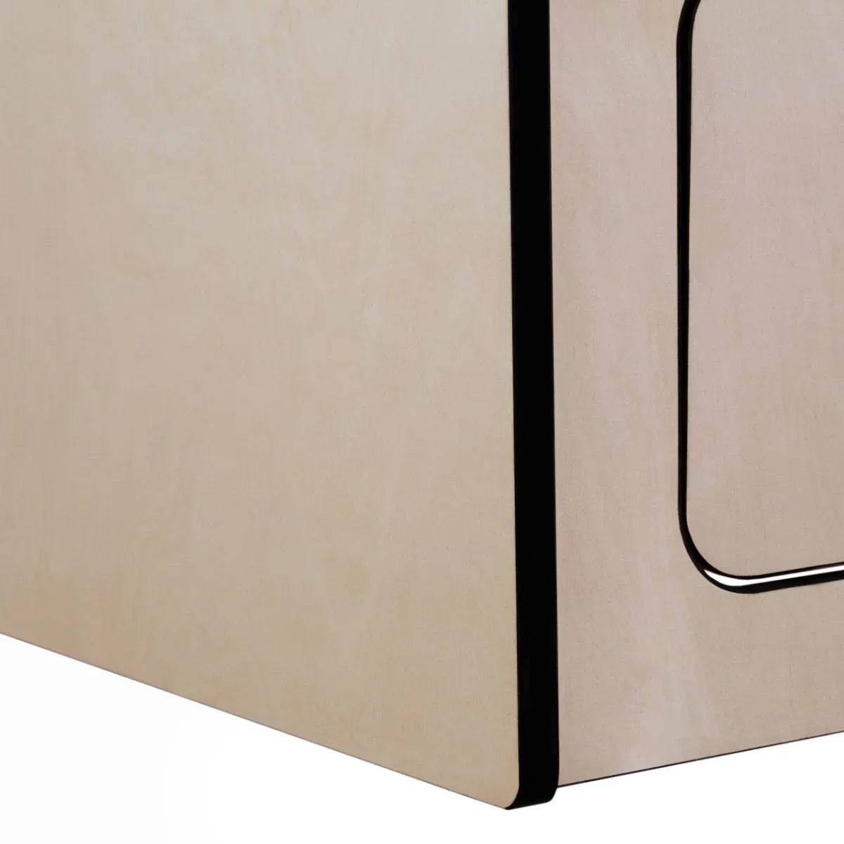 Overhead camper cabinet featuring a sleek design with natural wood finish and contrasting black trim, dimensions 120cm x 35cm x 35cm