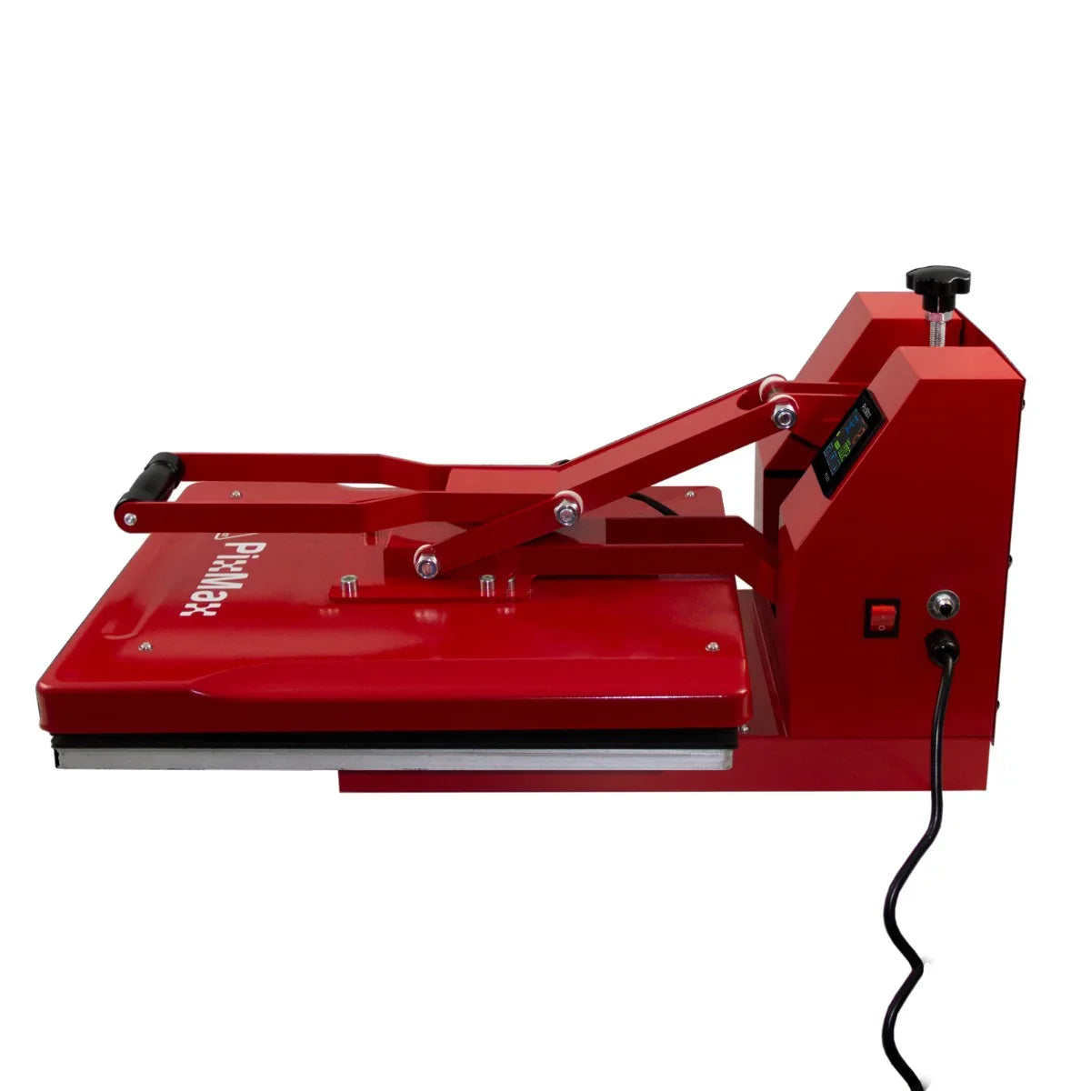 50cm red clam heat press with adjustable handle, digital display, and sturdy base, ideal for sublimation projects and heat transfer applications