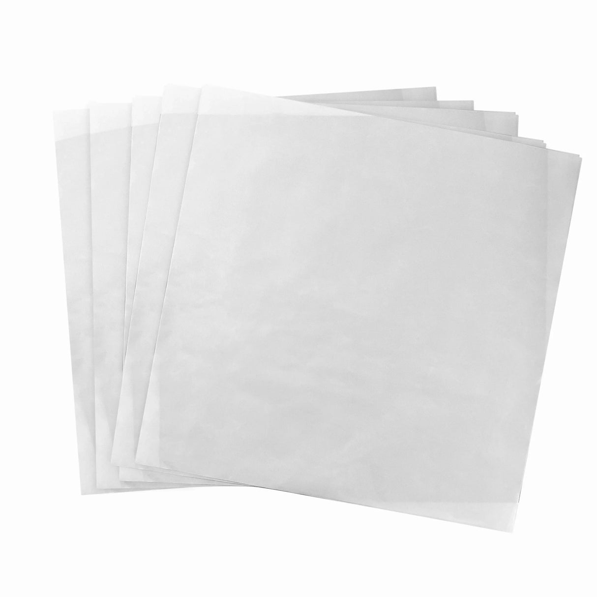 Five white sublimation sheets fanned out on a white background.