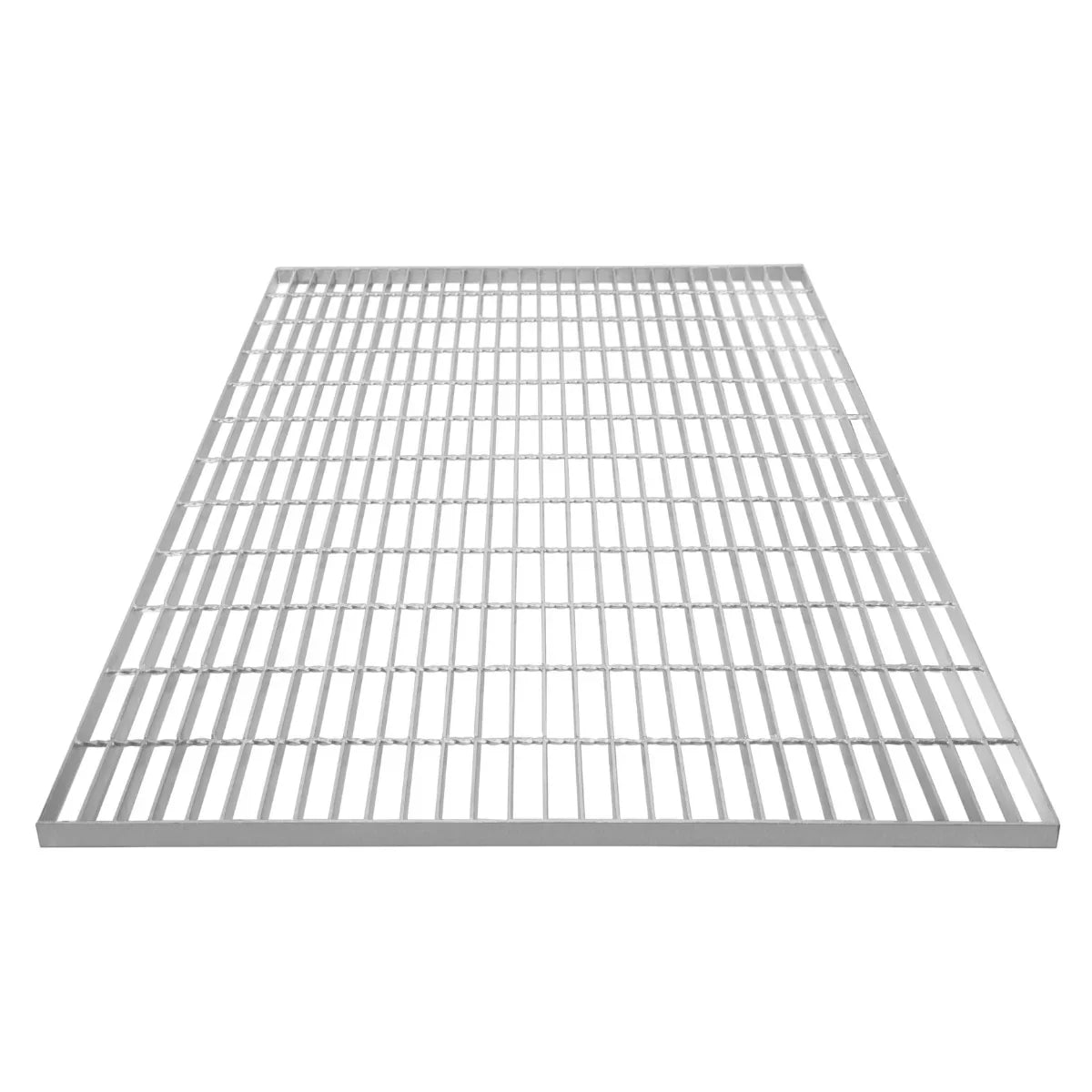 Galvanised grating measuring 1200mm x 1000mm, featuring a sturdy, silver metal grid design with a smooth finish and open spaces