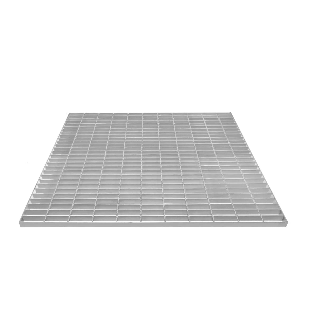 Galvanised grating measuring 1100mm x 1000mm, featuring a sturdy, grid-like design with a smooth metallic finish and durable construction