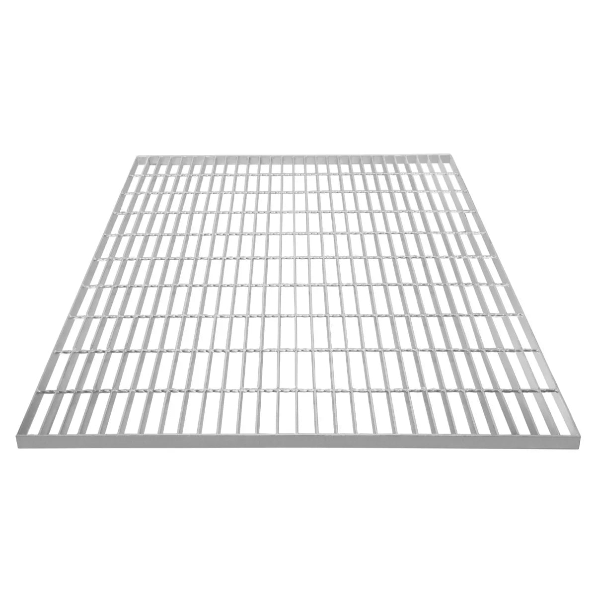 Galvanised grating measuring 1000mm x 1000mm, featuring a sturdy metal grid design with a silver finish, ideal for drainage and flooring applications