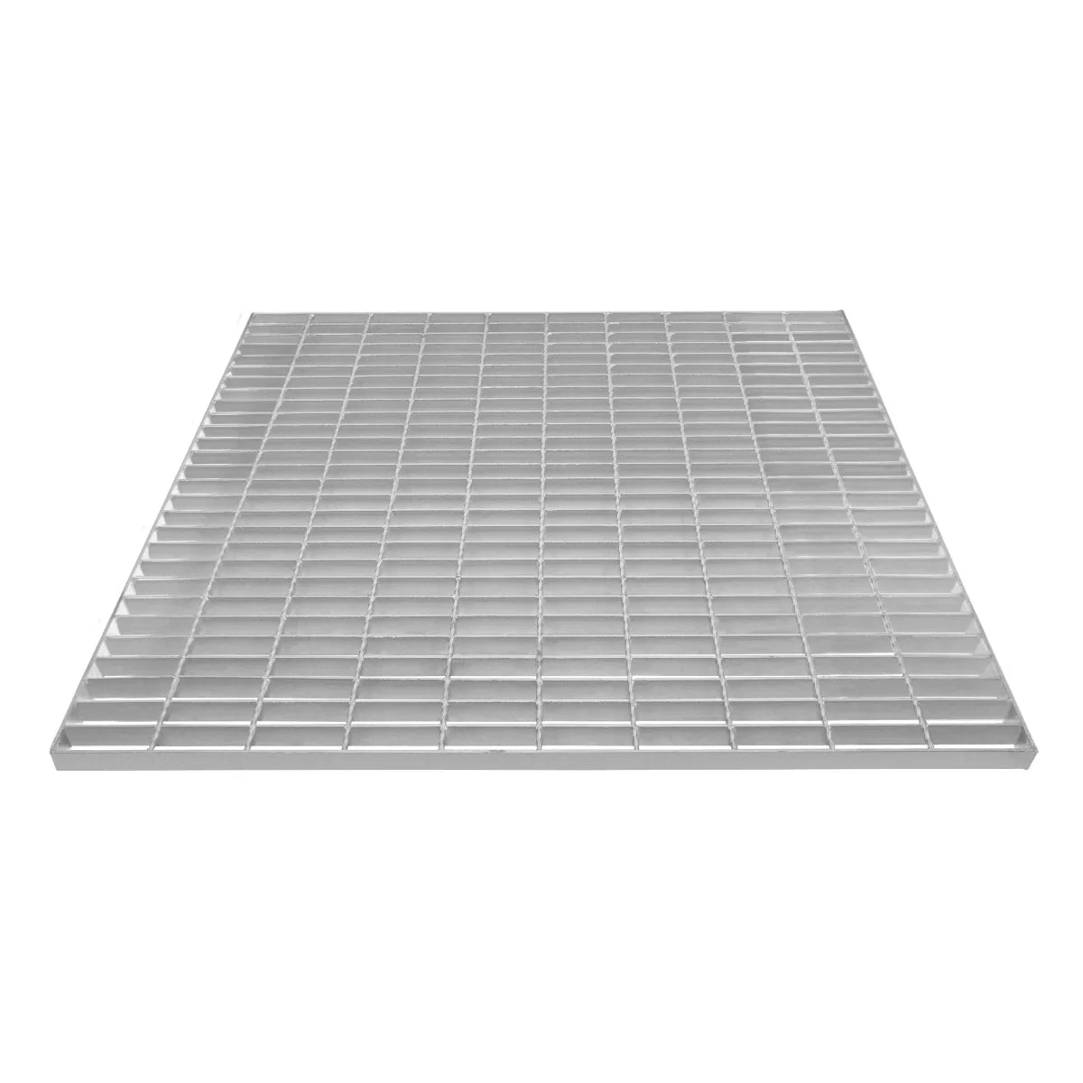 Galvanised grating panel measuring 1000mm x 1000mm, featuring a sturdy, grid-like design with a metallic silver finish and smooth texture