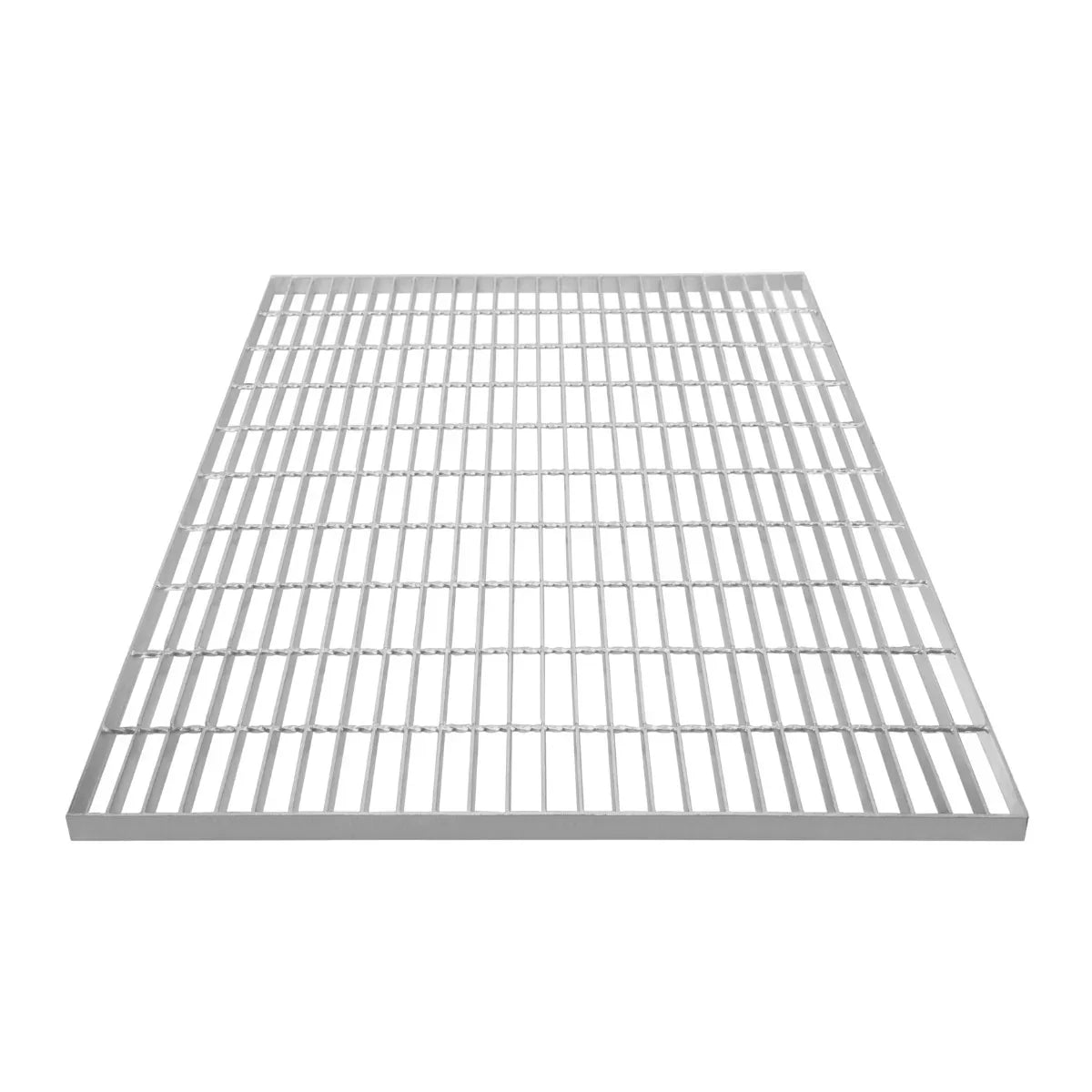 Galvanised grating measuring 1000mm x 900mm, featuring a sturdy, open grid design with a silver metallic finish and smooth edges