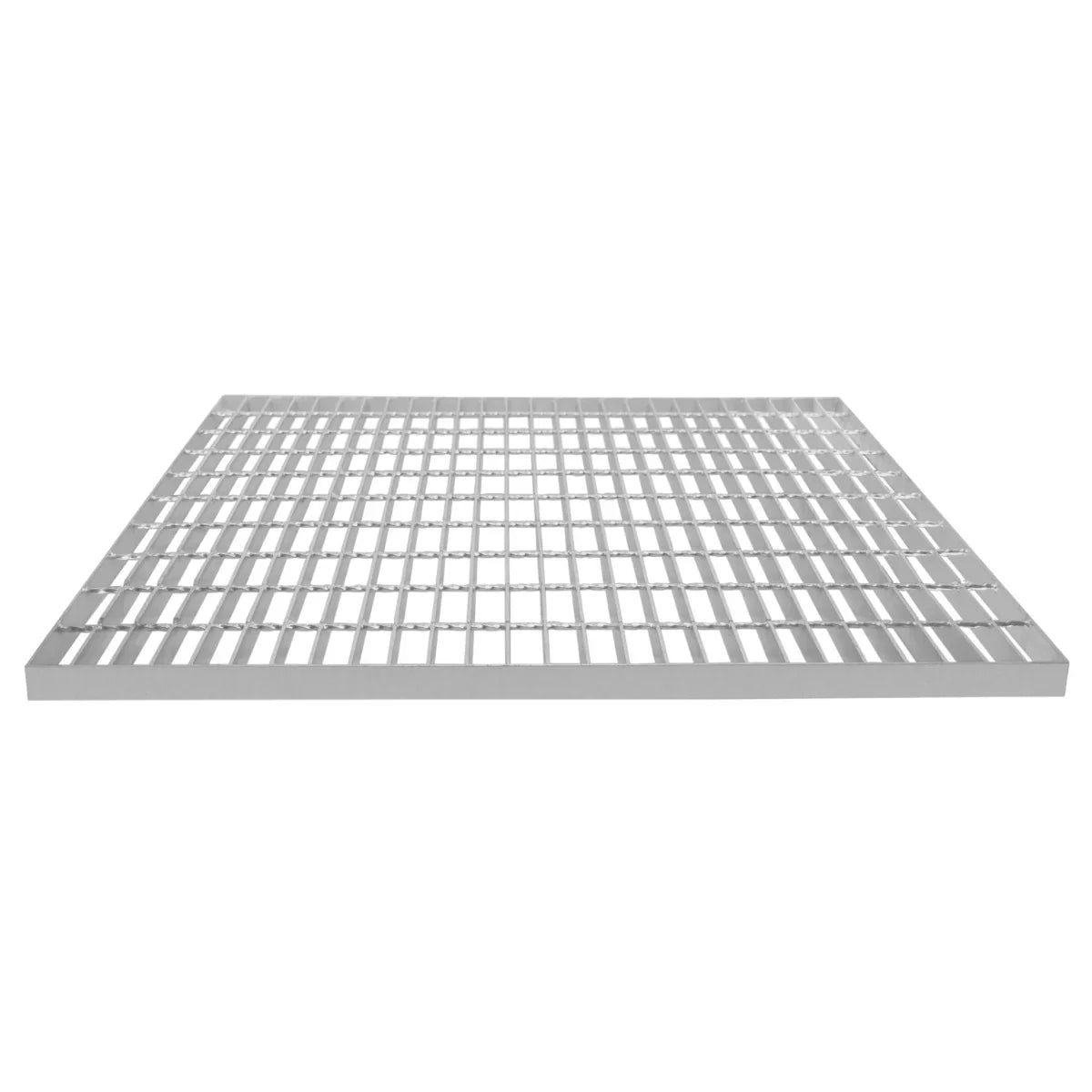 Galvanised grating measuring 1000mm x 900mm, featuring a sturdy, open grid design with a shiny silver finish and durable metal construction