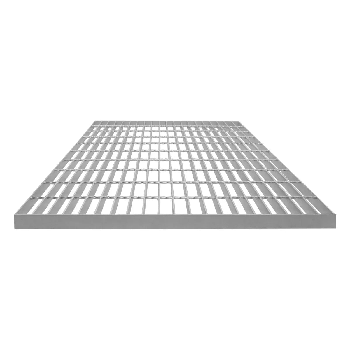 Galvanised grating measuring 1000mm x 700mm, featuring a sturdy metal grid design with a smooth, silver finish and open spaces for drainage