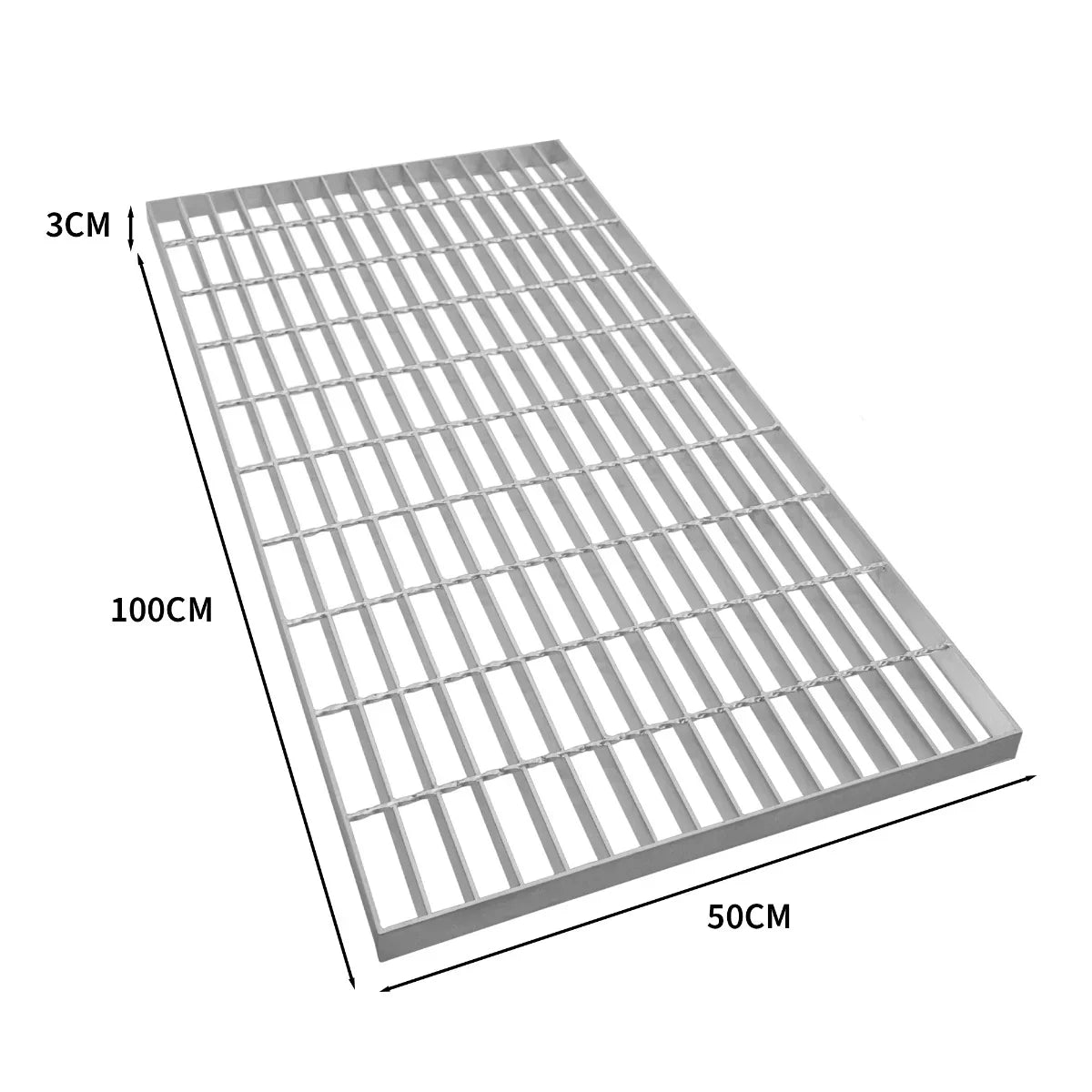 Galvanised grating measuring 1000mm x 500mm, featuring a sturdy, rust-resistant metal design with a grid pattern and smooth finish