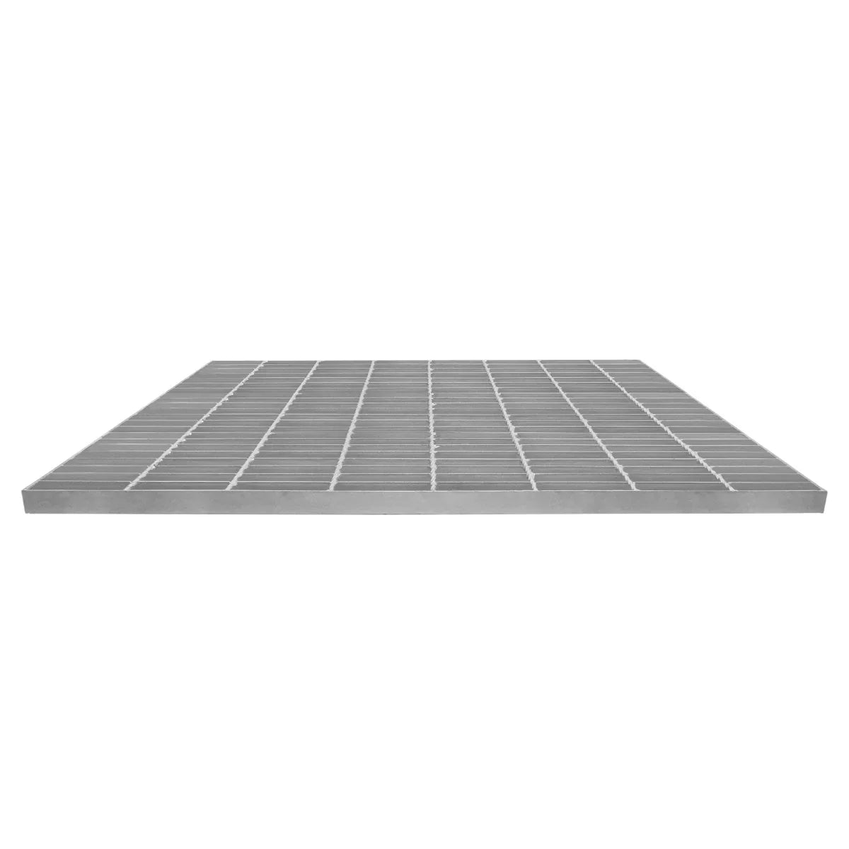 Galvanised grating panel measuring 800mm x 800mm, featuring a sturdy, textured surface with evenly spaced bars for strength and durability