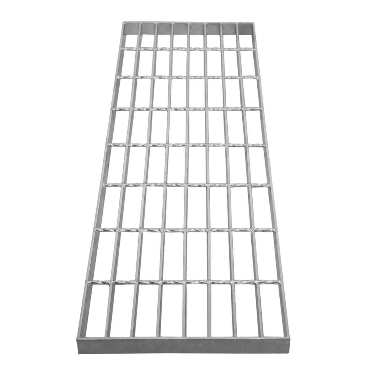 Galvanised grating measuring 800mm x 270mm, featuring a sturdy metal structure with a grid pattern and a smooth, silver finish