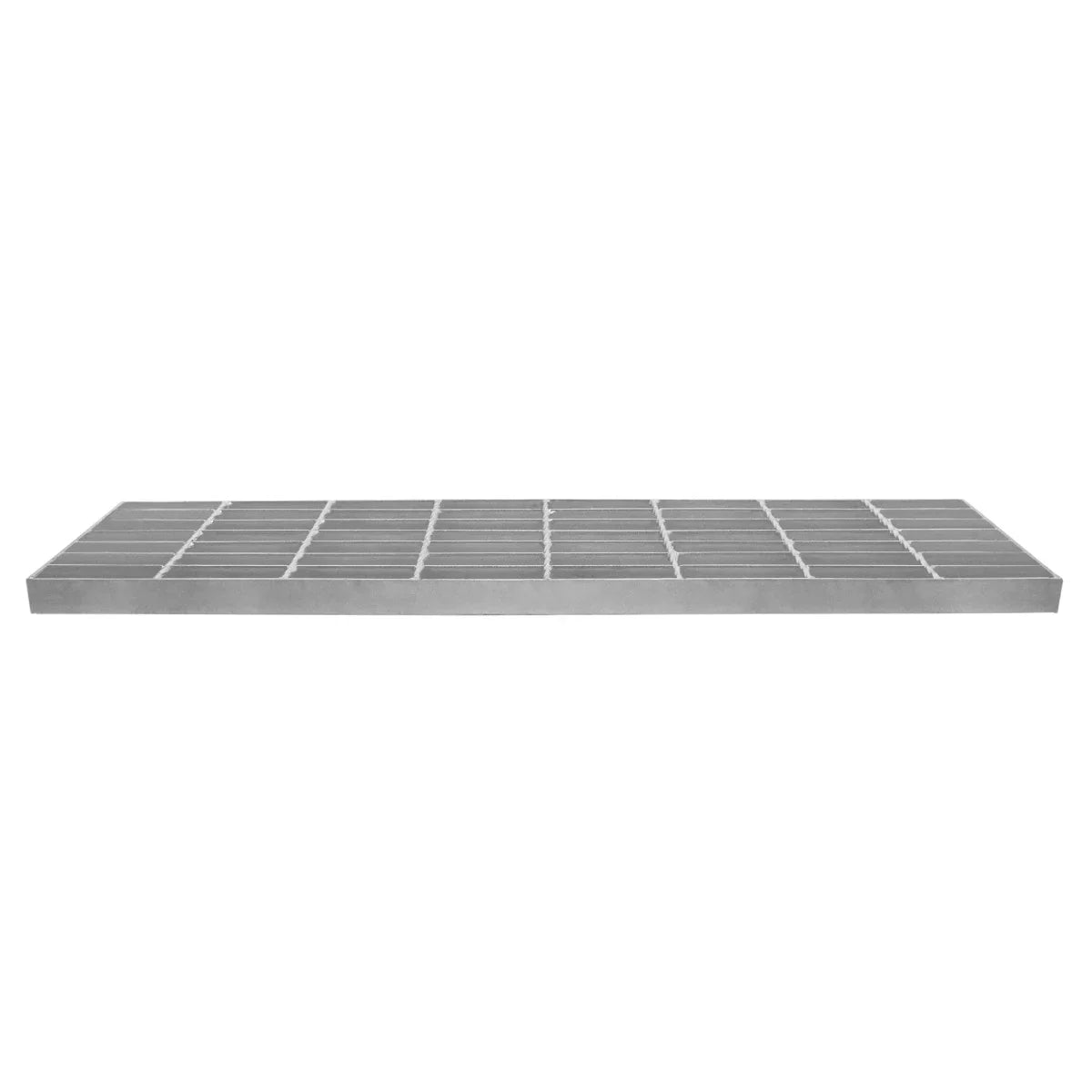 Galvanised grating measuring 800mm x 240mm, featuring a sturdy metal construction with a grid pattern and a smooth, shiny finish