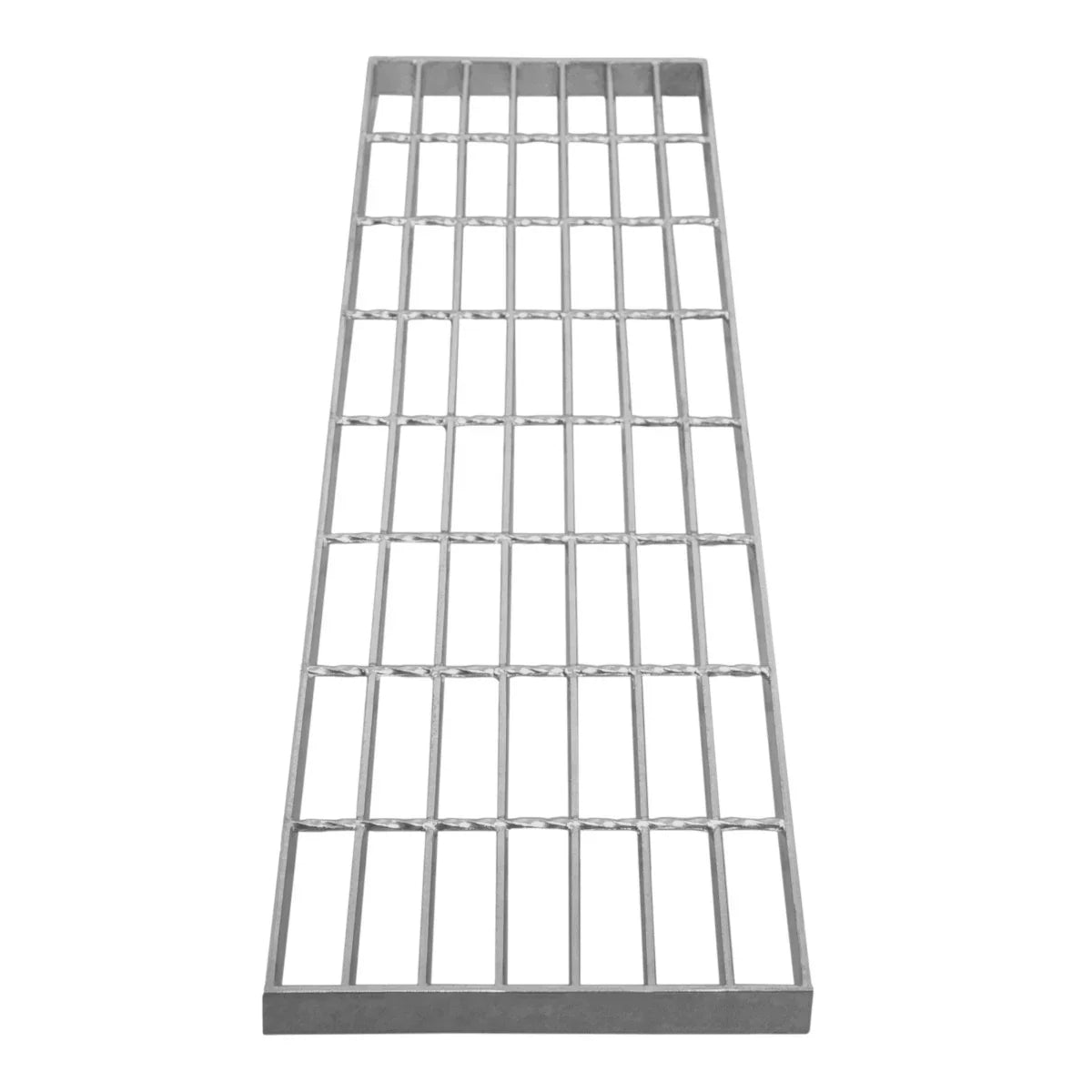 Galvanised grating measuring 800mm x 240mm, featuring a sturdy metal construction with a grid pattern and a smooth, shiny finish