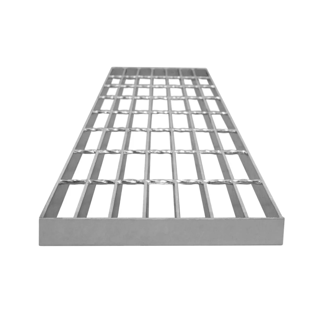 Galvanised grating measuring 800mm x 240mm, featuring a sturdy metal grid design with a smooth, shiny finish and durable construction