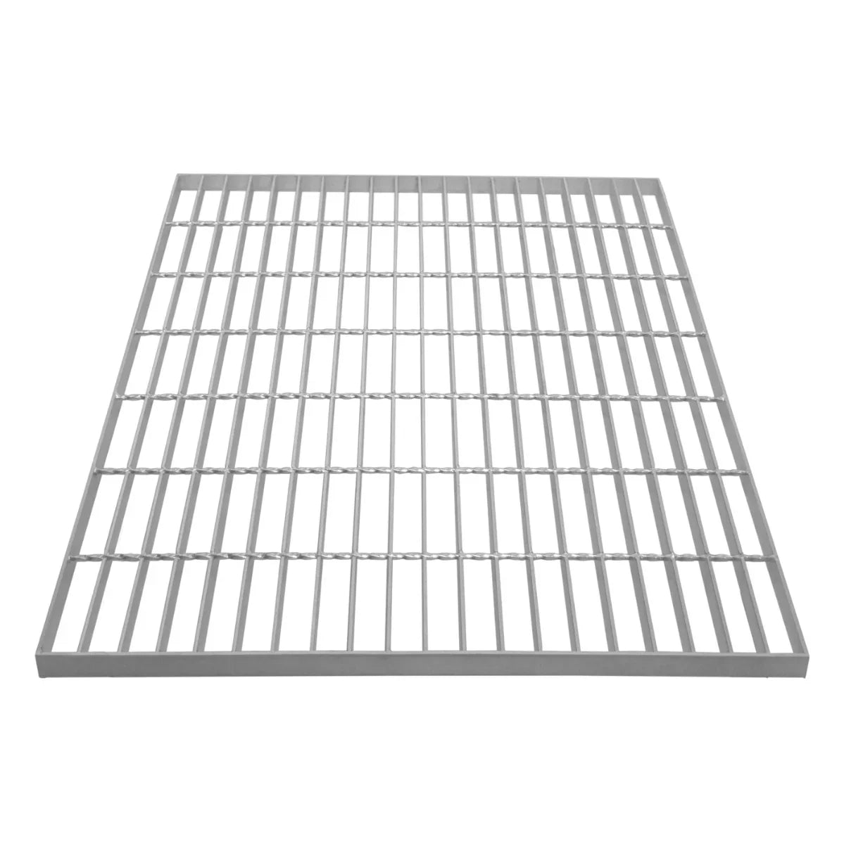Galvanised grating measuring 700mm x 700mm, featuring a sturdy, silver metal construction with a grid pattern for durability and drainage