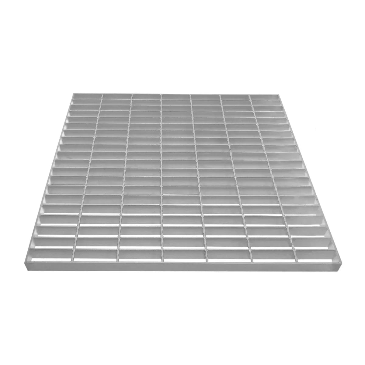 Galvanised grating measuring 700mm x 700mm, featuring a sturdy, silver metal grid design with a smooth finish and open spaces