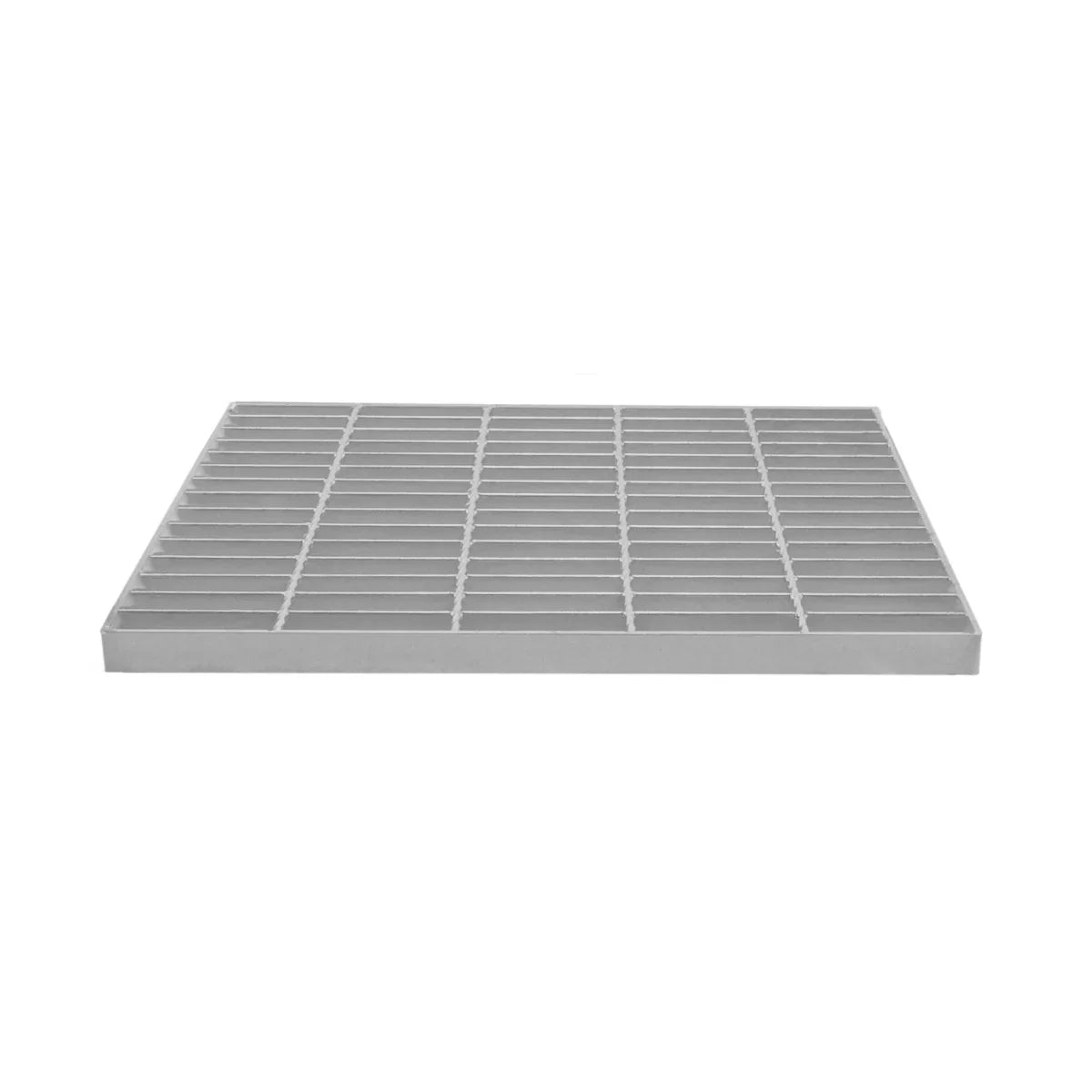 Galvanised grating measuring 500mm x 500mm with a sturdy grid pattern, featuring a smooth, metallic finish and durable construction