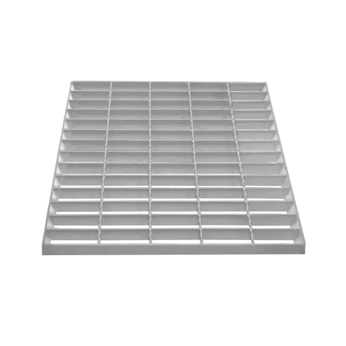 Galvanised grating measuring 500mm x 500mm, featuring a sturdy, grid-like design with a metallic silver finish and smooth texture