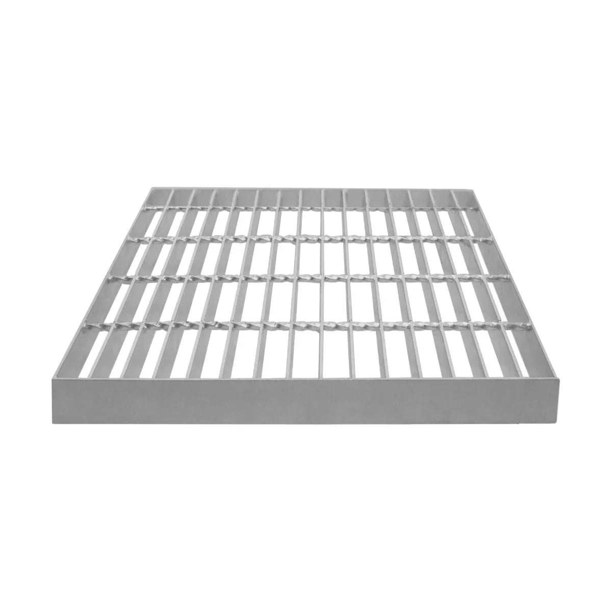 Galvanised grating, 500mm x 500mm, featuring a sturdy metal grid design with a smooth silver finish, ideal for drainage and flooring applications