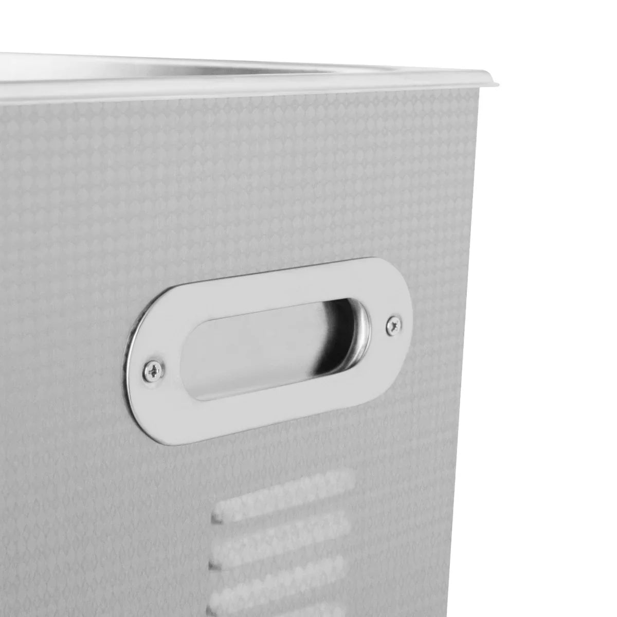 Stainless steel T-Mech Ultrasonic Cleaner with a textured finish, featuring a side handle for easy transport and a sleek design