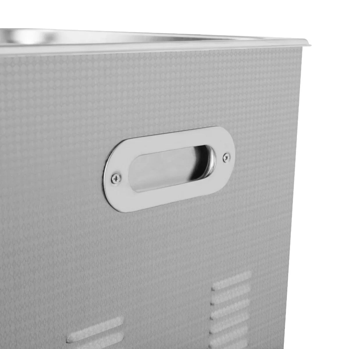 Stainless steel T-Mech Ultrasonic Cleaner 10L with textured surface, side handle, and ventilation slots for efficient cleaning