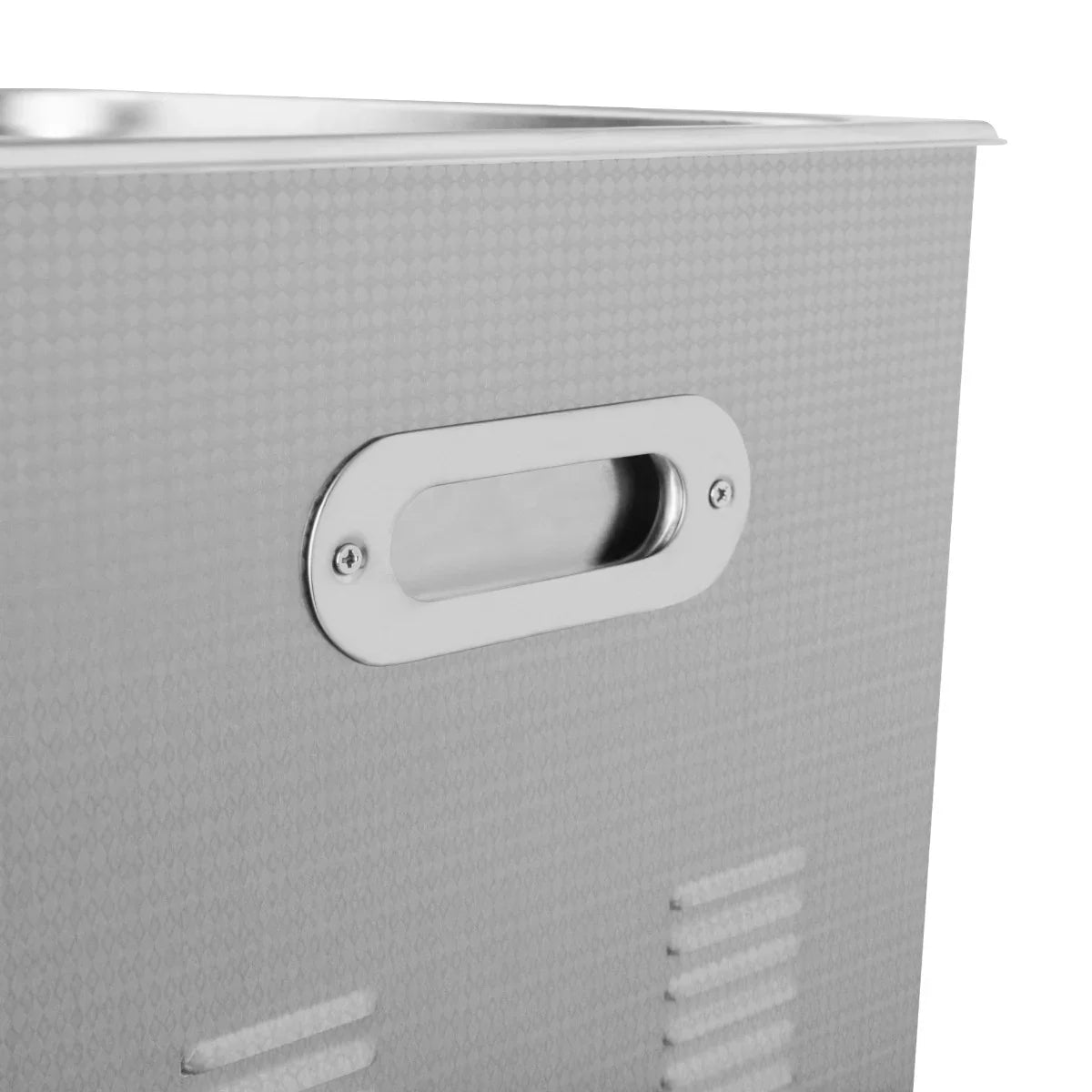 Stainless steel T-Mech Ultrasonic Cleaner 15L with a textured surface and a sturdy handle for easy transport and use