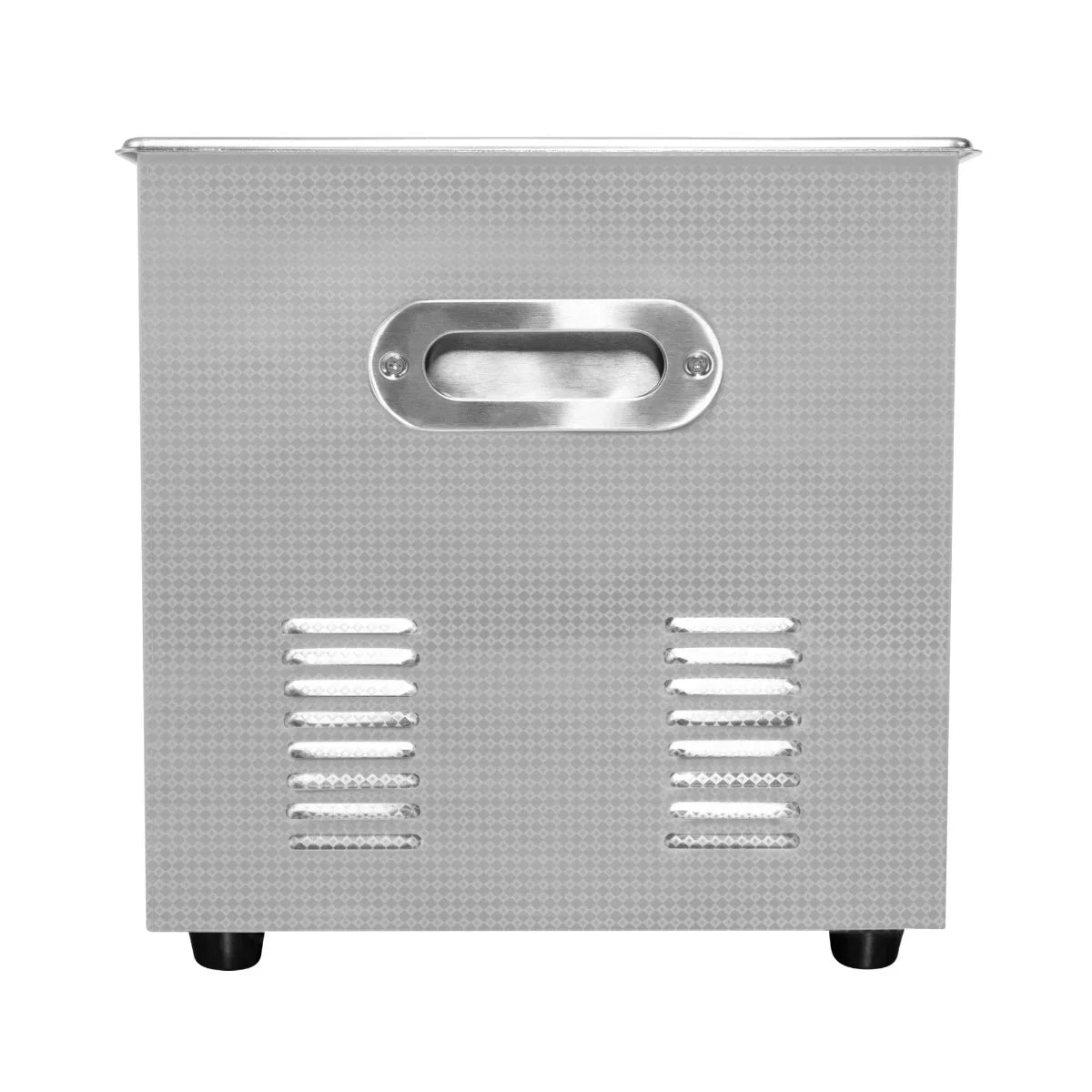 Stainless steel T-Mech Ultrasonic Cleaner with a textured finish, front handle, and ventilation slots for efficient cleaning
