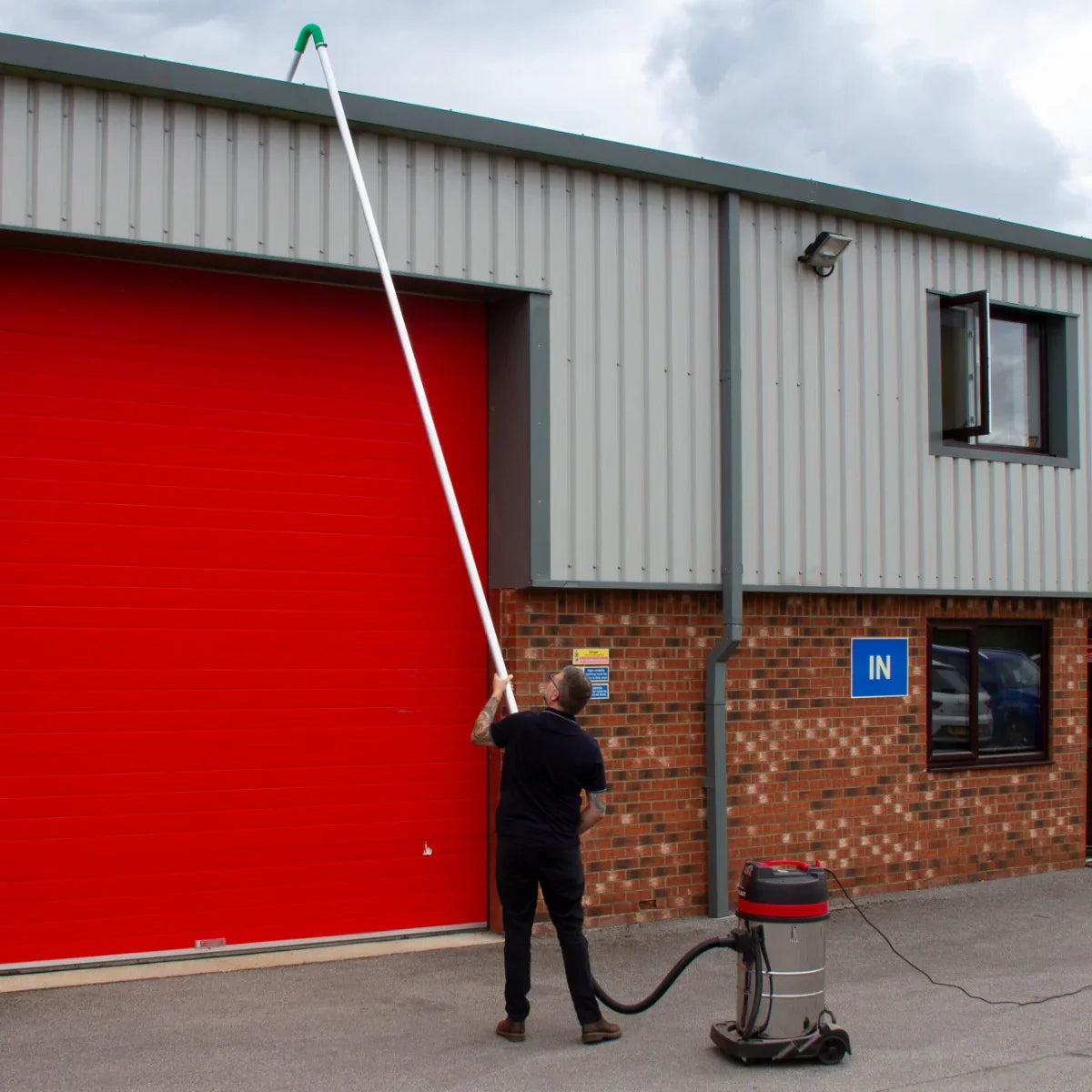 Maxblast Gutter Vacuum Poles 7.2m, lightweight white poles with green tip, used for cleaning gutters from ground level