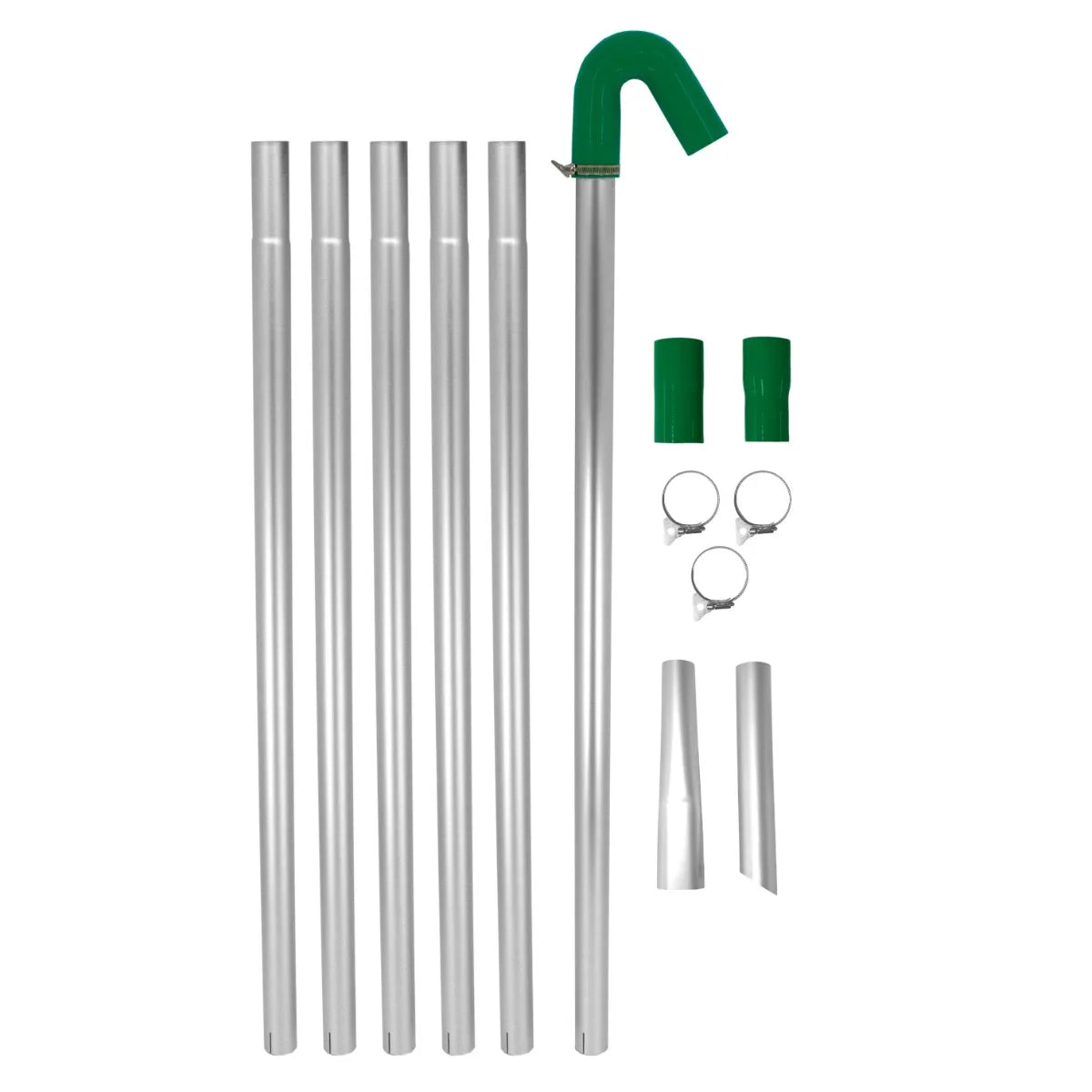 Maxblast Gutter Vacuum Poles 7.2m set includes five lightweight aluminum poles, green curved attachment, and connectors for easy assembly