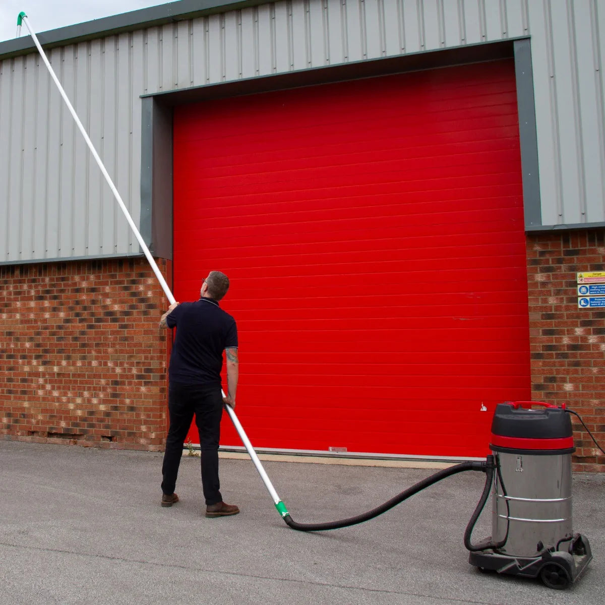 Maxblast Gutter Vacuum Poles 7.2m, featuring a long white pole and a sleek silver vacuum, ideal for high gutter cleaning tasks