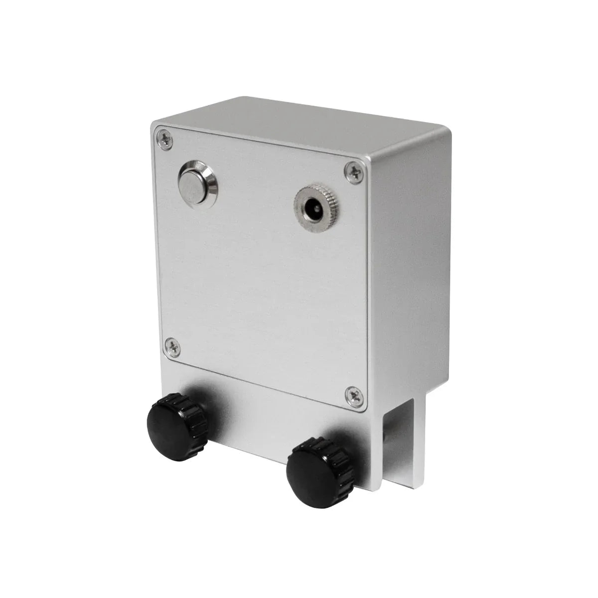 T-Mech Ultrasonic Vinyl Adaptor in sleek silver aluminum, featuring adjustable knobs and a compact design for easy integration