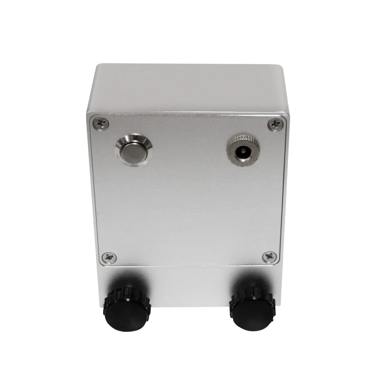 T-Mech Ultrasonic Vinyl Adaptor in sleek silver aluminum with two black knobs, a button, and a connector port on the back