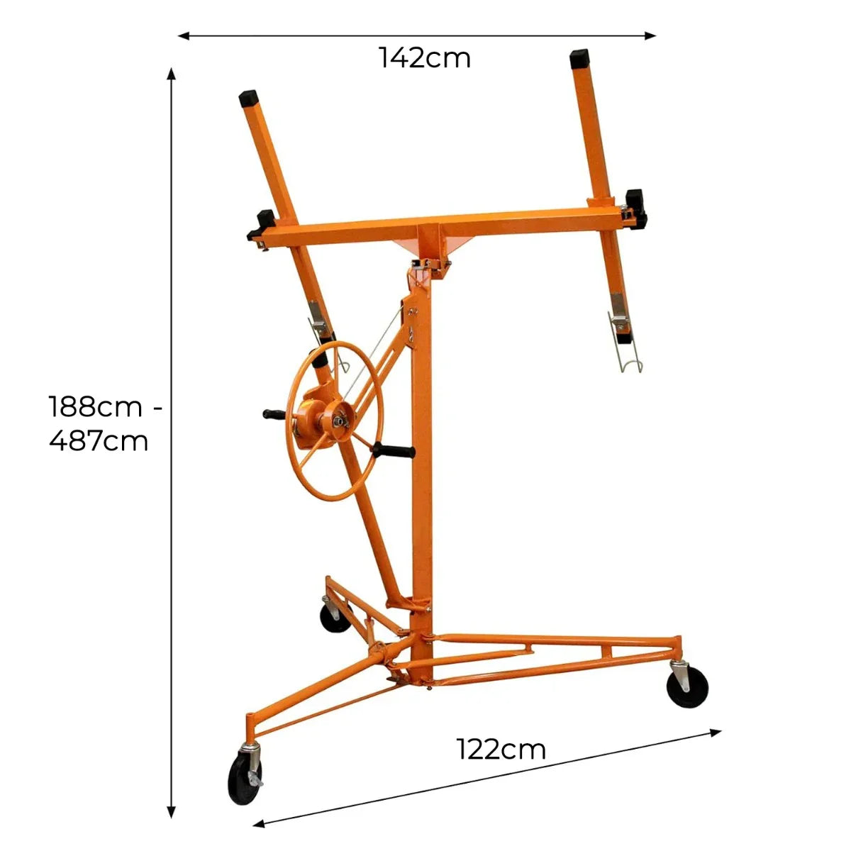16ft drywall and plasterboard lifter hoist in bright orange, featuring adjustable height, sturdy frame, and...