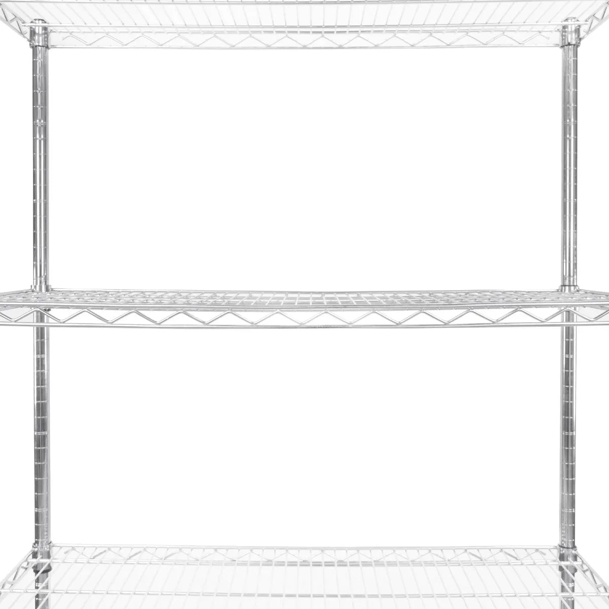 Sturdy chrome wire racking unit with three open shelves, measuring 35cm x 90cm x 180cm, ideal for storage and organization