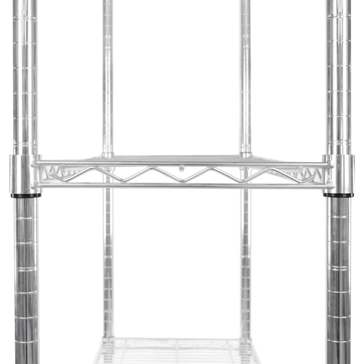 Silver wire racking system with sturdy shelves, measuring 35cm x 90cm x 180cm, featuring a sleek, modern design and durable finish