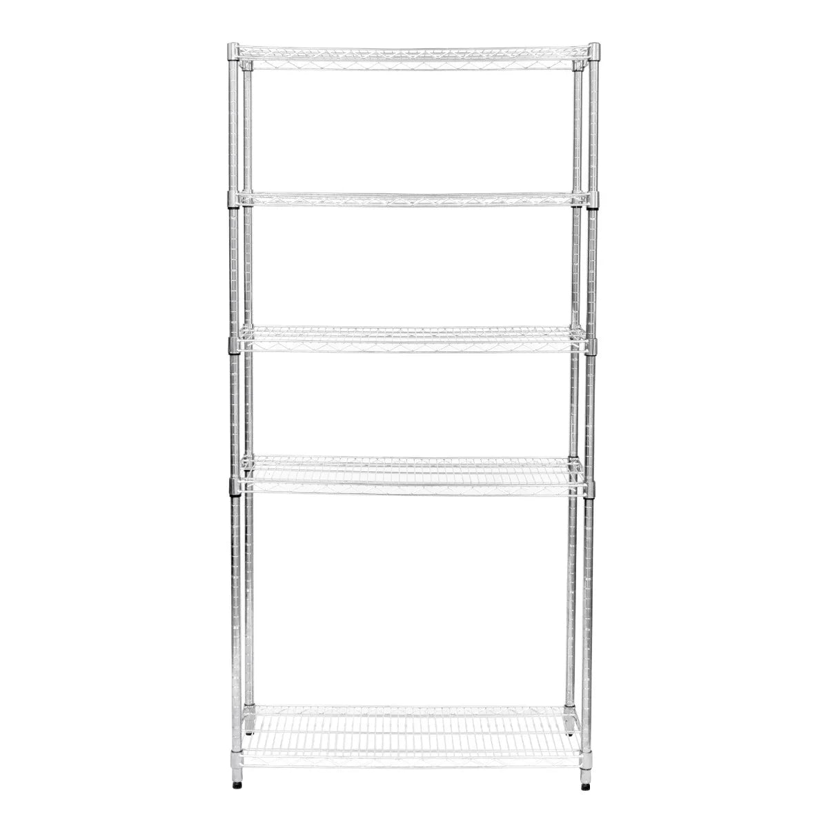Sturdy KuKoo wire racking unit, 35cm x 90cm x 180cm, featuring four open shelves with a sleek chrome finish for easy organization