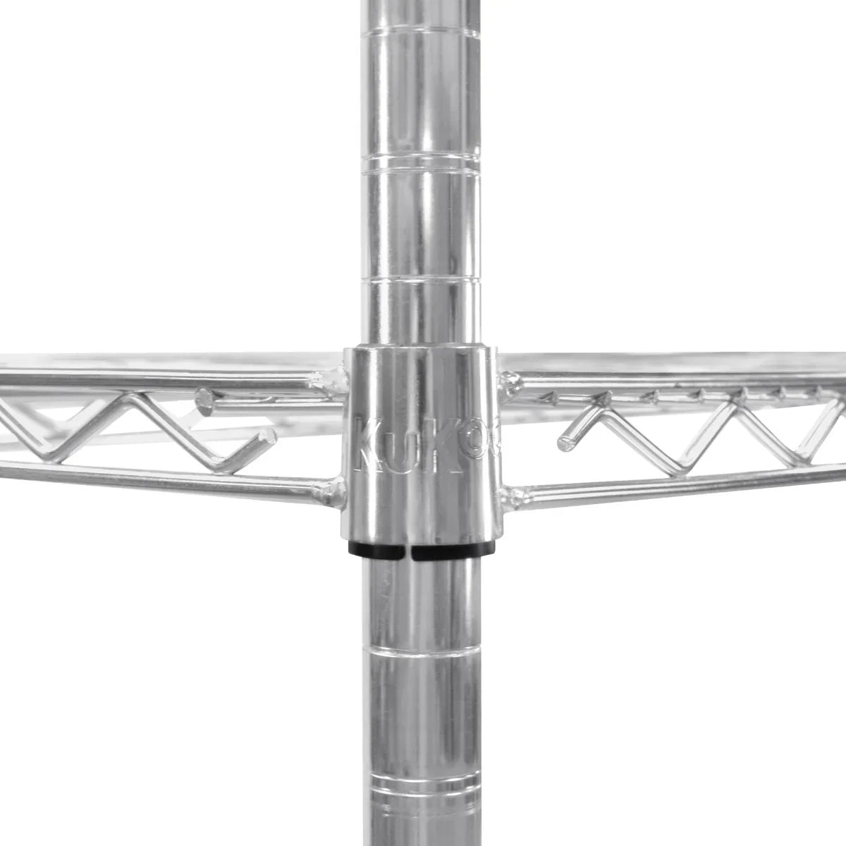 KuKoo wire racking system featuring a sturdy chrome finish, adjustable shelves, and a cross-braced design for enhanced stability