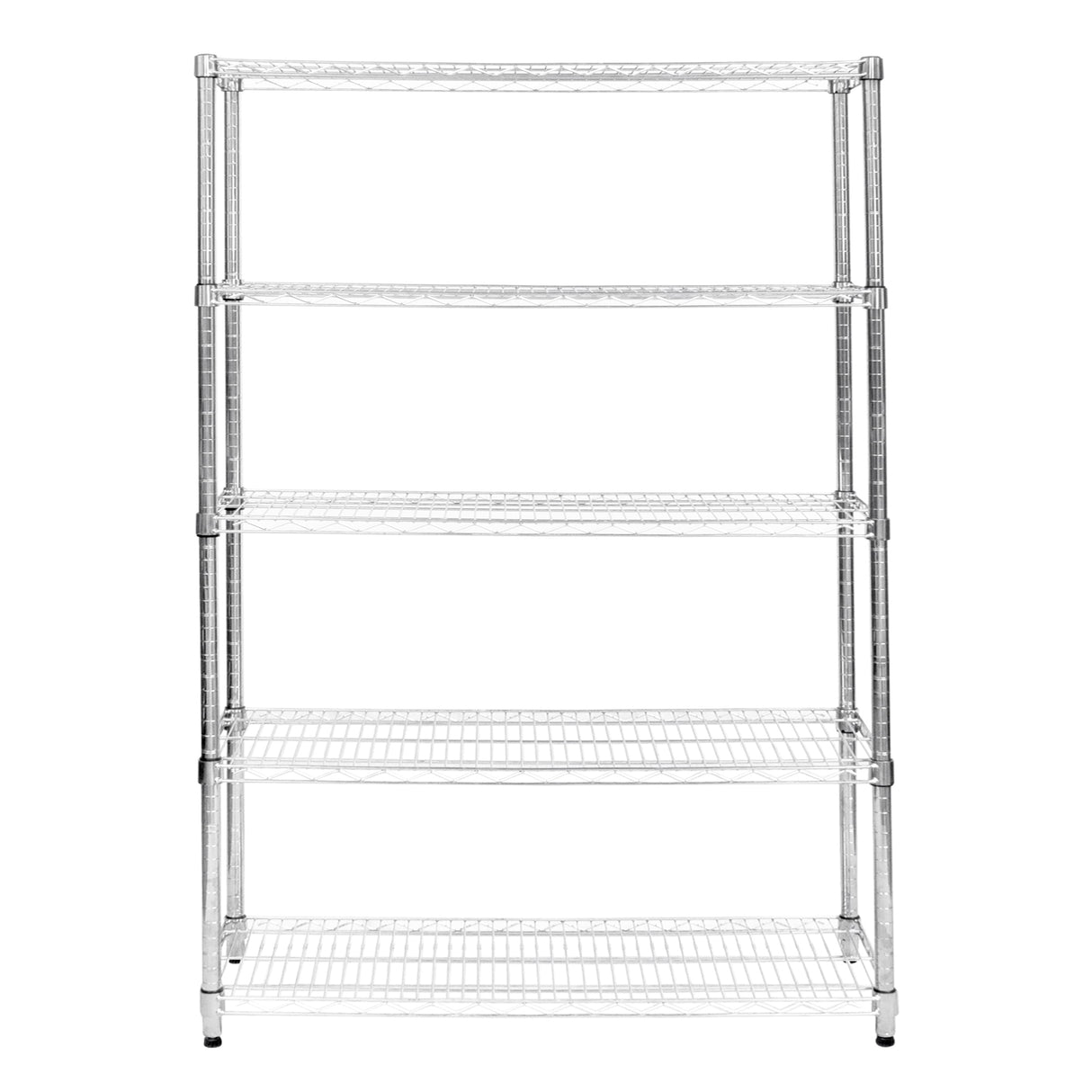Sturdy chrome wire racking unit, measuring 45cm x 150cm x 180cm, features four open shelves for versatile storage solutions