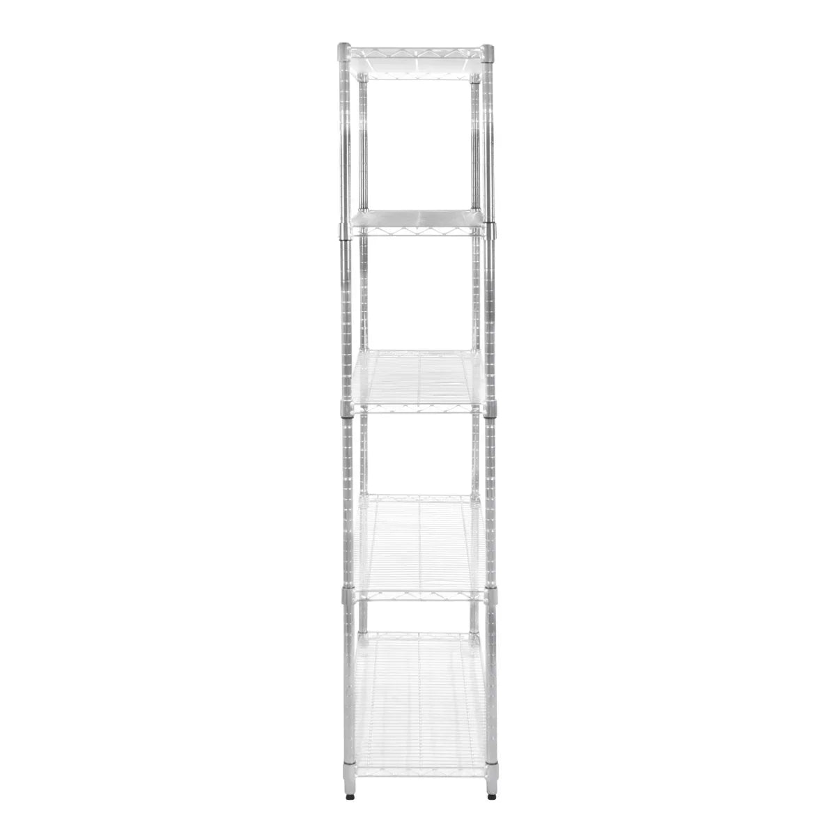 KuKoo wire racking unit, 45cm x 150cm x 180cm, features four sturdy shelves with a sleek chrome finish and open design for easy access
