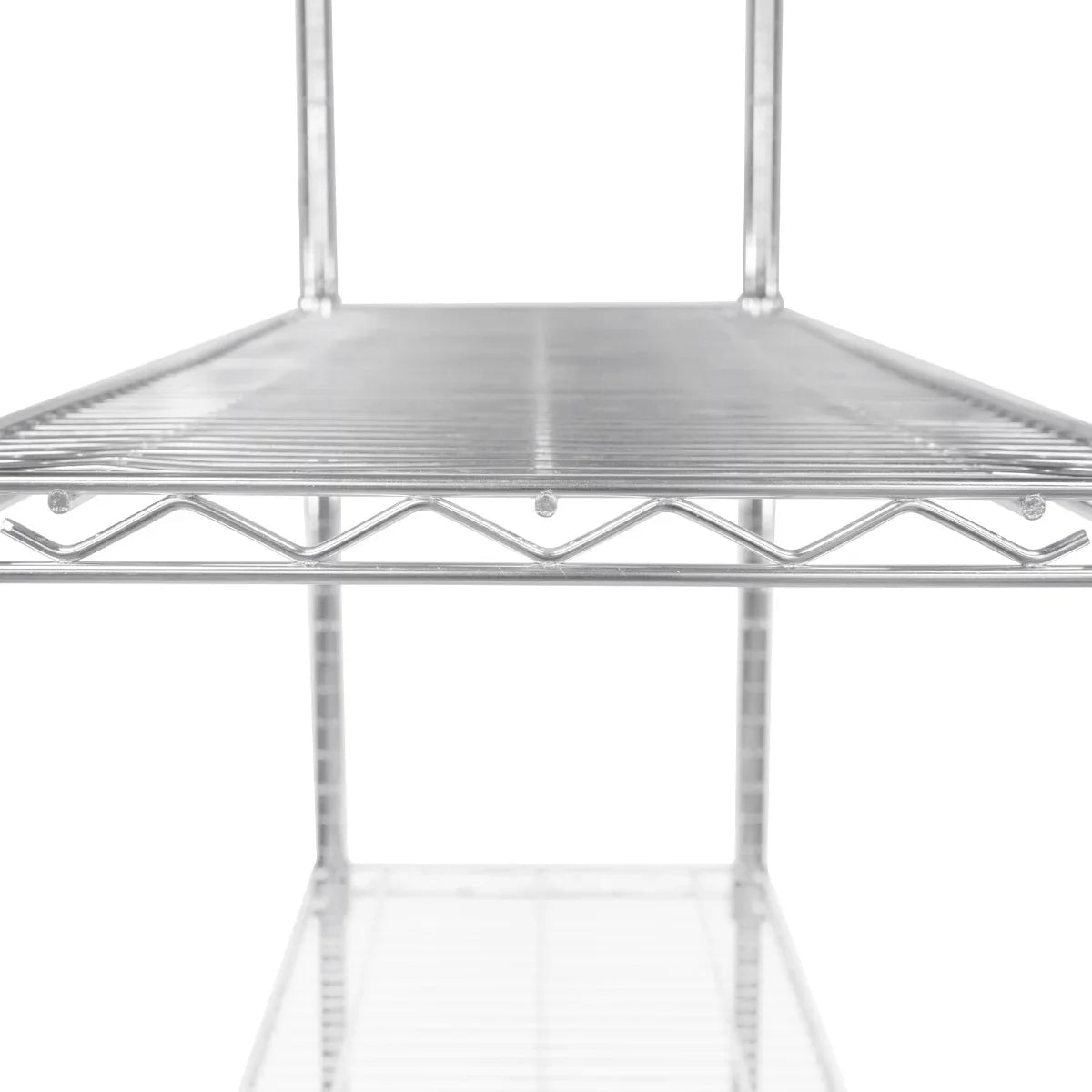 Sturdy KuKoo wire racking shelf with a sleek silver finish, featuring multiple levels and a grid design for optimal storage