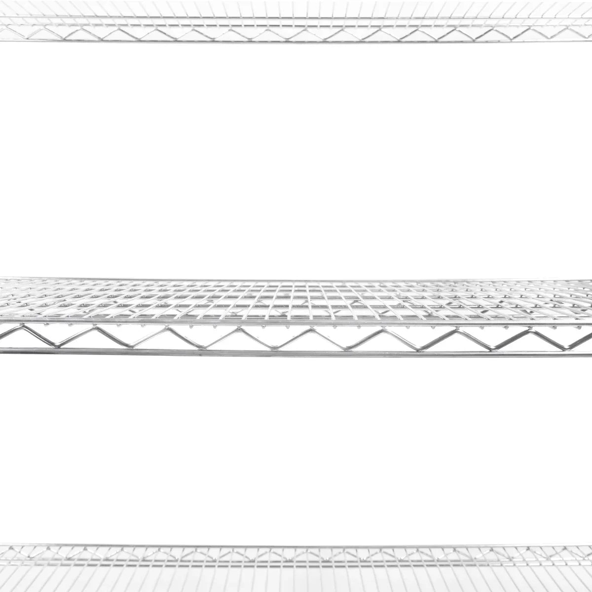 KuKoo Wire Racking features three sturdy, open shelves made of durable chrome-plated metal, ideal for storage and organization