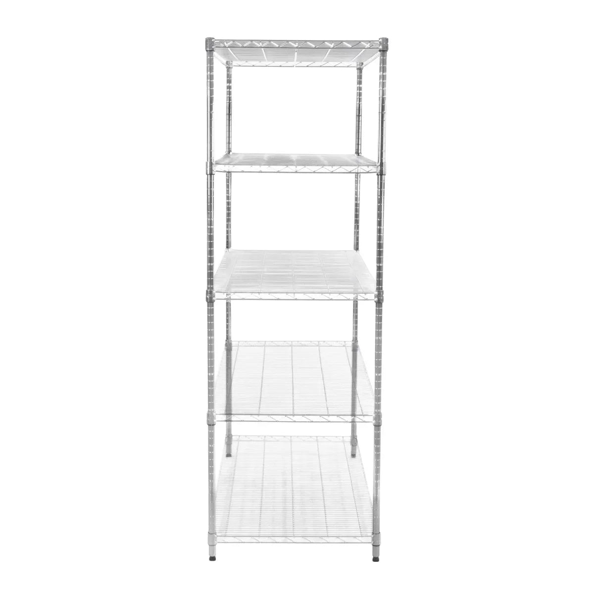 KuKoo Wire Racking unit, 60cm x 120cm x 180cm, features four sturdy shelves with a sleek chrome finish and open wire design for ventilation