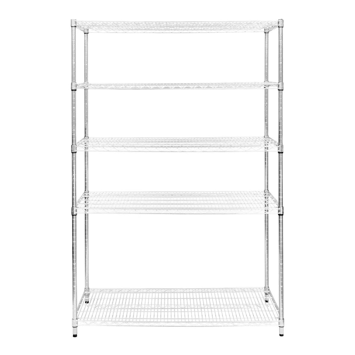 KuKoo wire racking unit, 60cm x 120cm x 180cm, features a sturdy chrome finish with four spacious, open wire shelves for easy access and ventilation