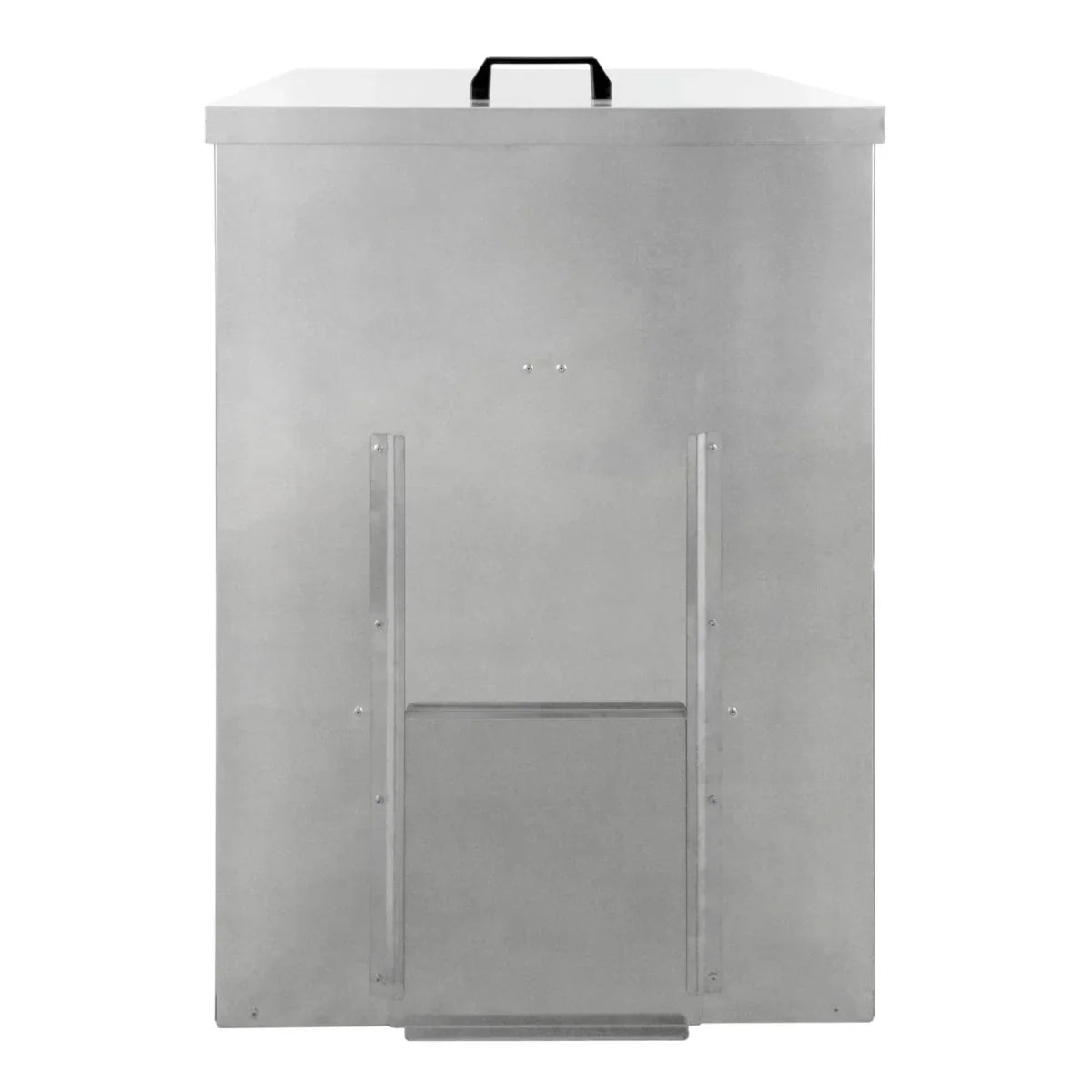 Galvanised coal bunker with a sleek silver finish, sturdy construction, and a top handle for easy access, designed for 150kg capacity